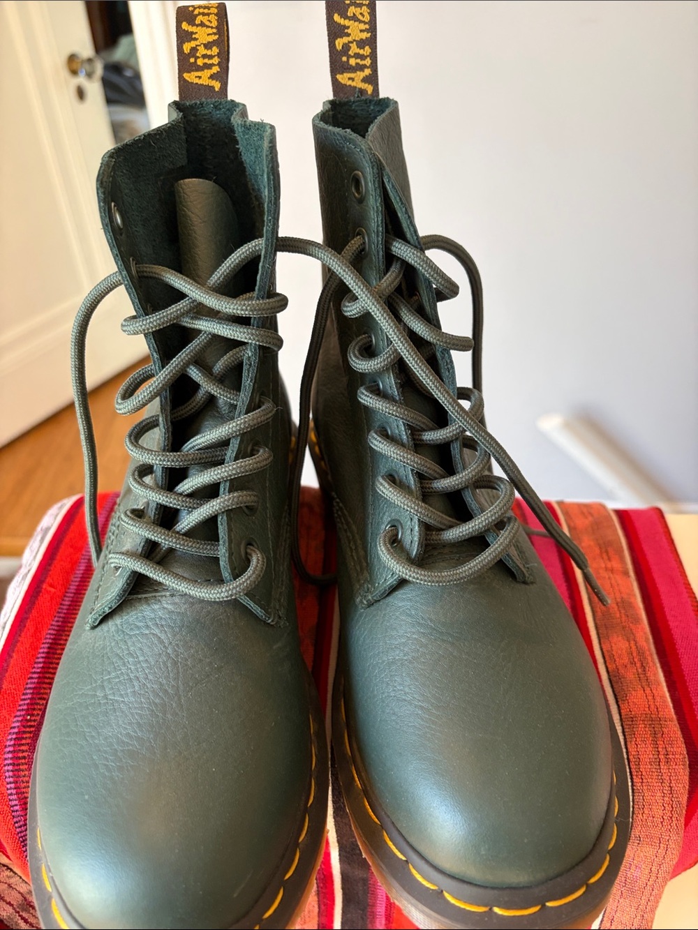 Dr. Martens Deep Green Pascal Leather Combat Boots - Picture 2 of 6